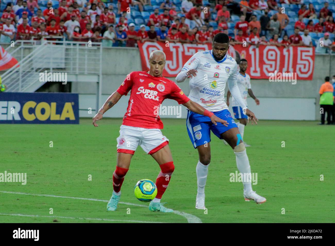 RN - Natal - 04/30/2022 - BRAZILIAN SERIE D 2022, AMERICA X AFOGADOS America-RN player disputes bid with Afogados player during a match at Arena das Dunas stadium for the Brazilian championship D 2022. Photo: Augusto Ratis/AGIF/Sipa USA Stock Photo