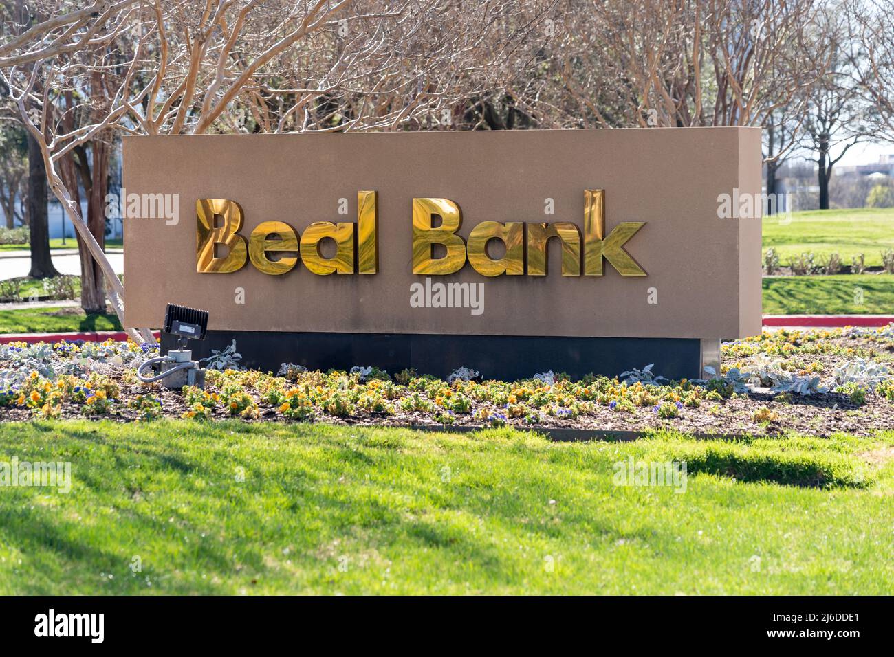 Beal Bank’s sign at its headquarters in Plano, Texas, USA. Stock Photo