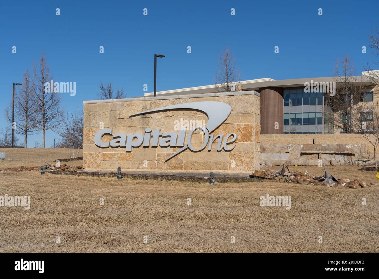 Plano, Texas,USA - March 19, 2022: Capital One sign at its offices in Plano, Texas, USA. Stock Photo