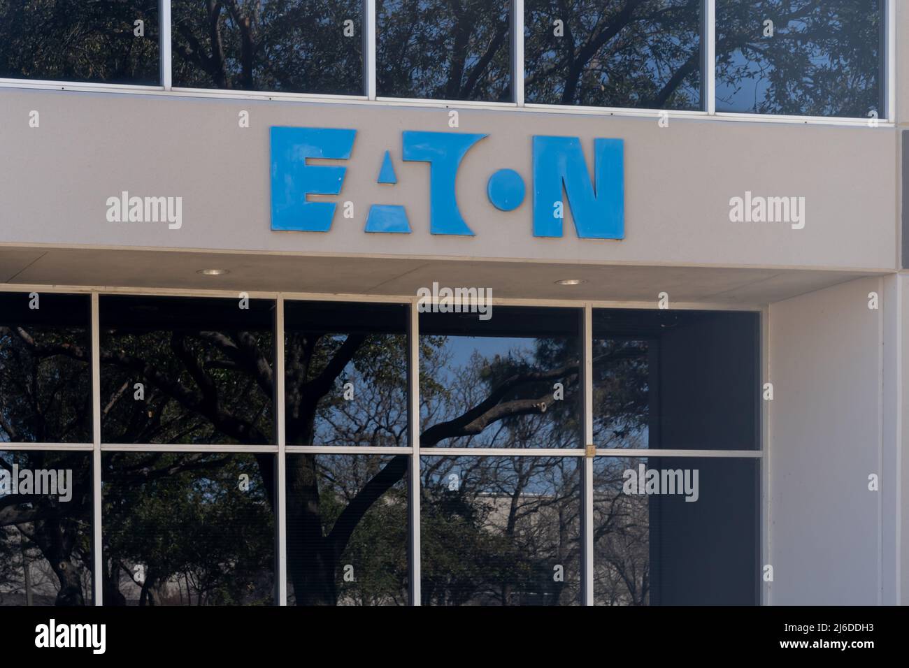 Eaton logo sign on its office building in Dallas, Texas, USA. Stock Photo