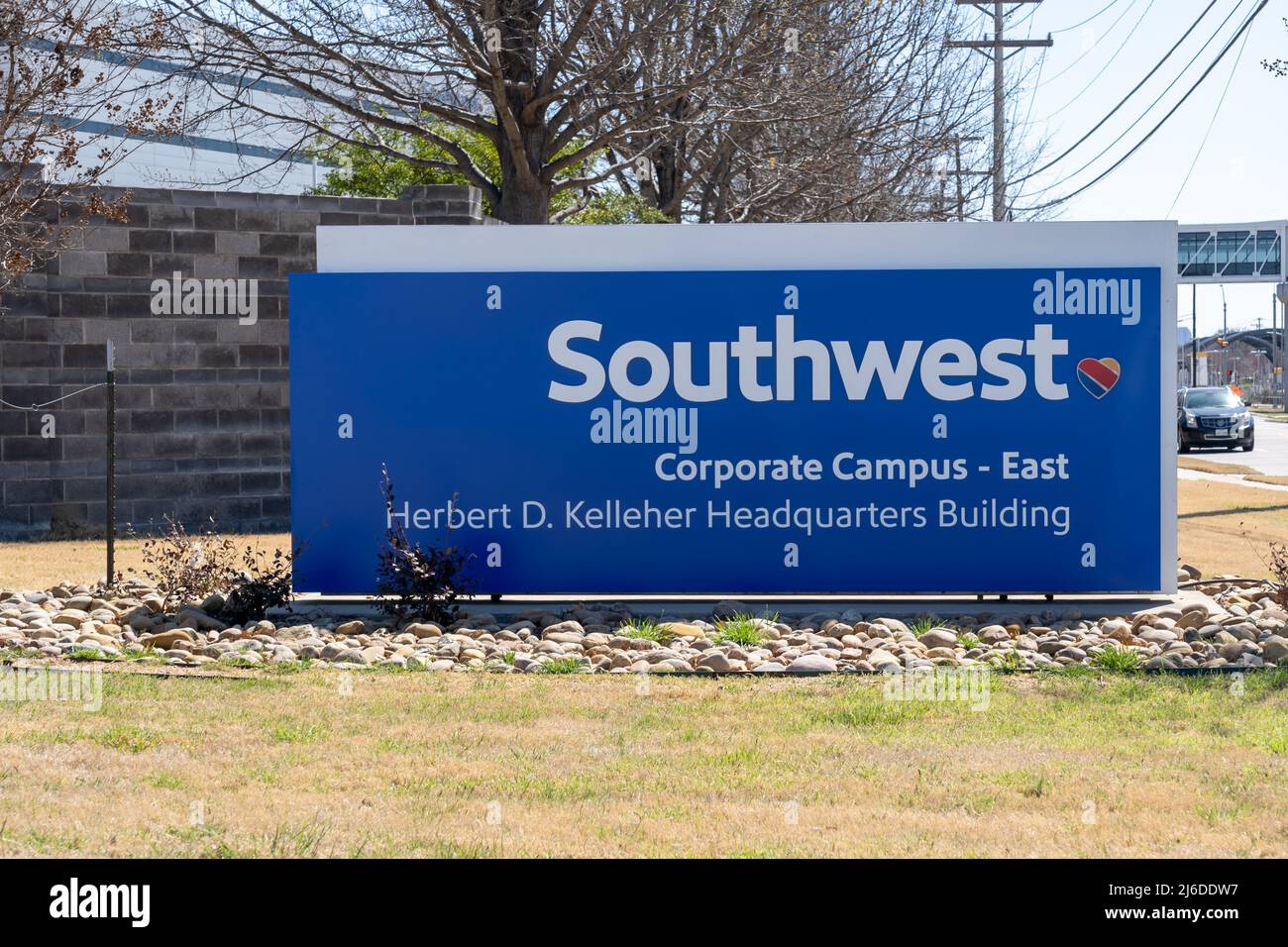 Dallas, TX, USA - March 20, 2022: Closeup of Southwest ground sign is seen at its headquarters in Dallas, Texas, USA. Stock Photo