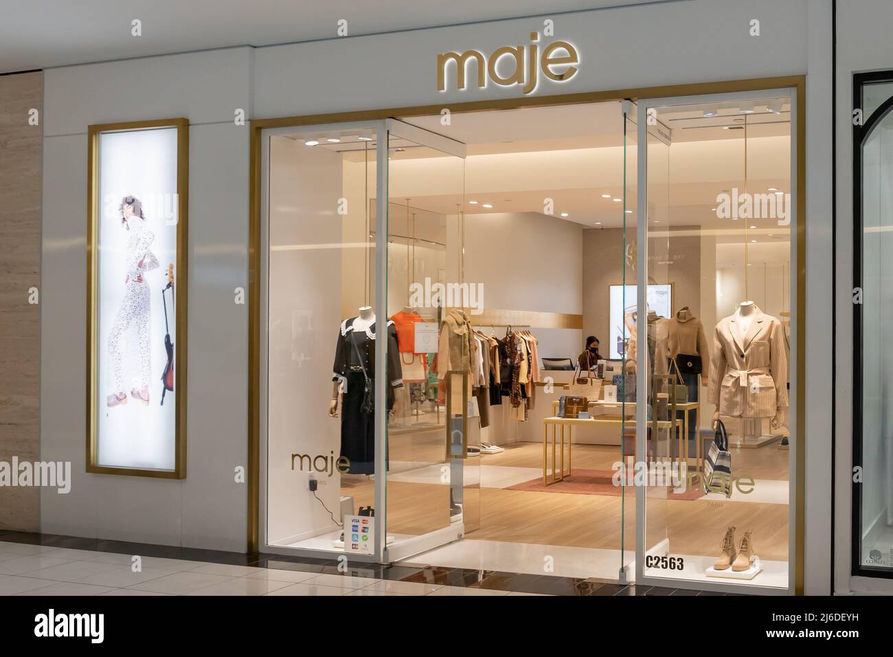 Houston, Texas, USA - February 25, 2022: Maje store in a shopping mall. Maje is a Paris-based clothing brand. Stock Photo
