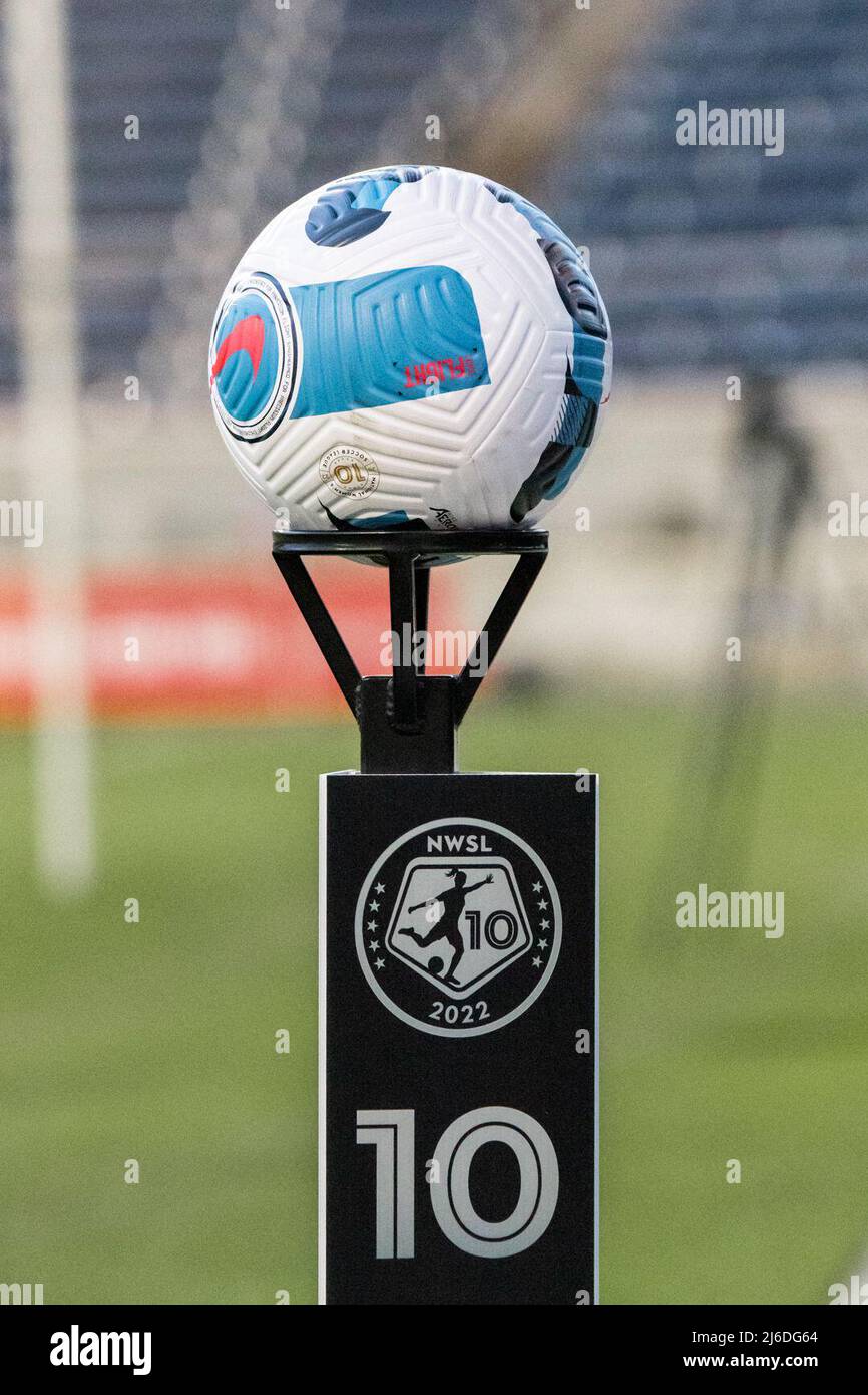 NWSL game ball celebrating the 10th anniversary of the league on Saturday April 30, 2022 at the Seat Geek stadium, Bridgeview, USA. (No commercial usage).  Shaina Benhiyoun/SPP Stock Photo