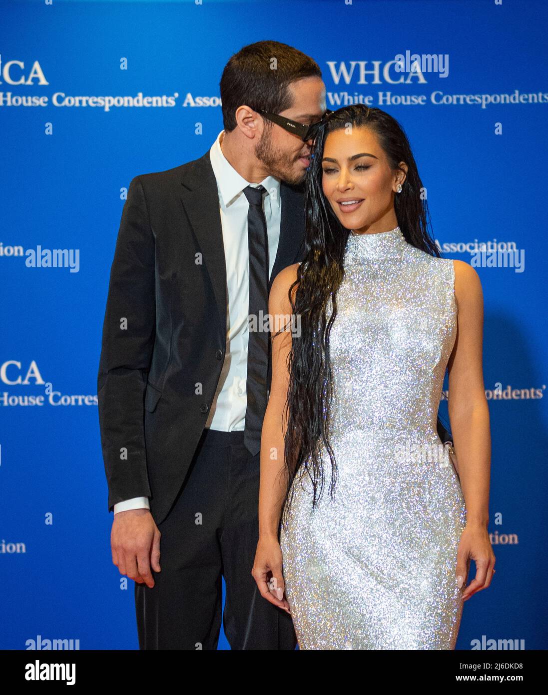 Pete Davidson, left, and Kim Kardashian arrive for the 2022 White House