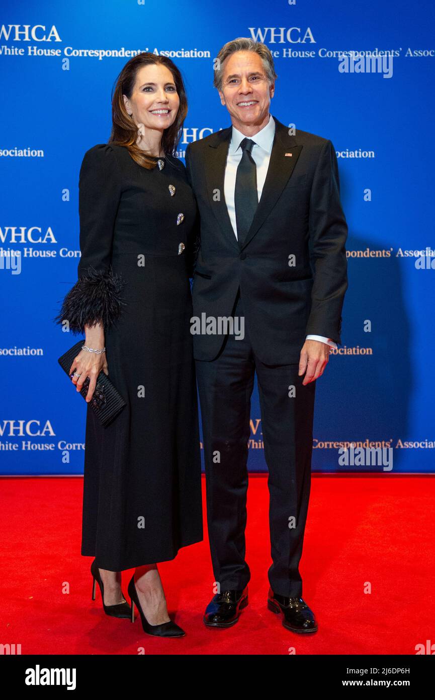 Evan Ryan, left, and Antony Blinken arrive for the 2022 White House Correspondents Association Annual Dinner at the Washington Hilton Hotel on Saturday, April 30, 2022. This is the first time since 2019 that the WHCA has held its annual dinner due to the COVID-19 pandemic. Credit: Rod Lamkey / CNP Stock Photo