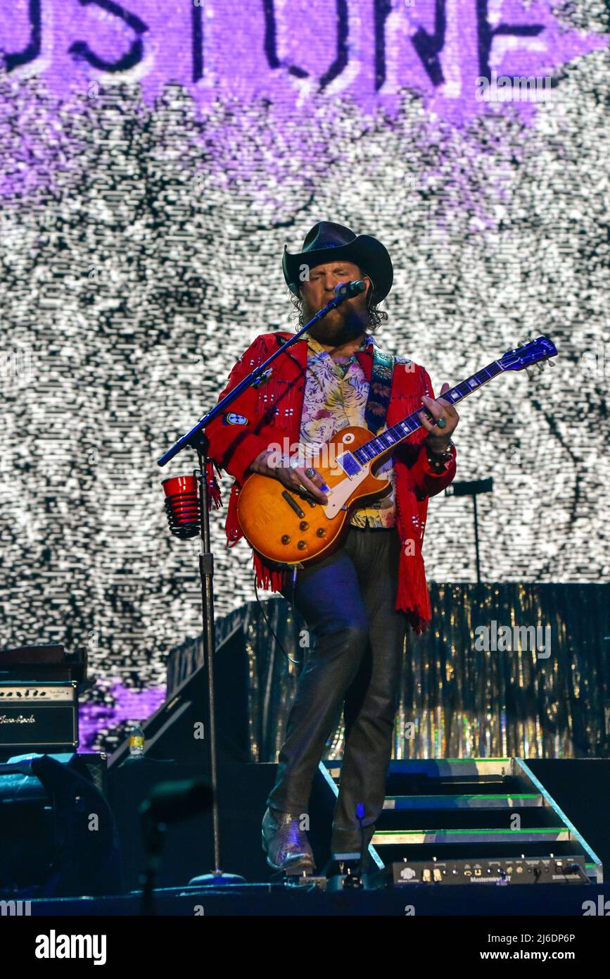 Indio, California, April 30, 2022 - Brothers Osborne on stage at Stagecoach Country Music Festival. Credit: Ken Howard/Alamy Live News Stock Photo