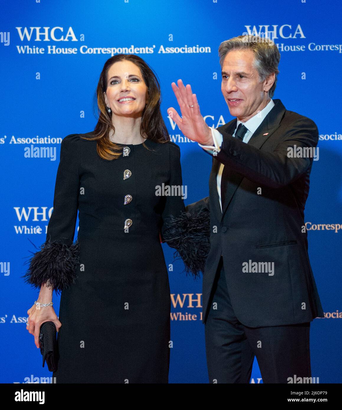 Evan Ryan, left, and Antony Blinken arrive for the 2022 White House Correspondents Association Annual Dinner at the Washington Hilton Hotel on Saturday, April 30, 2022. This is the first time since 2019 that the WHCA has held its annual dinner due to the COVID-19 pandemic. Credit: Rod Lamkey / CNP Stock Photo