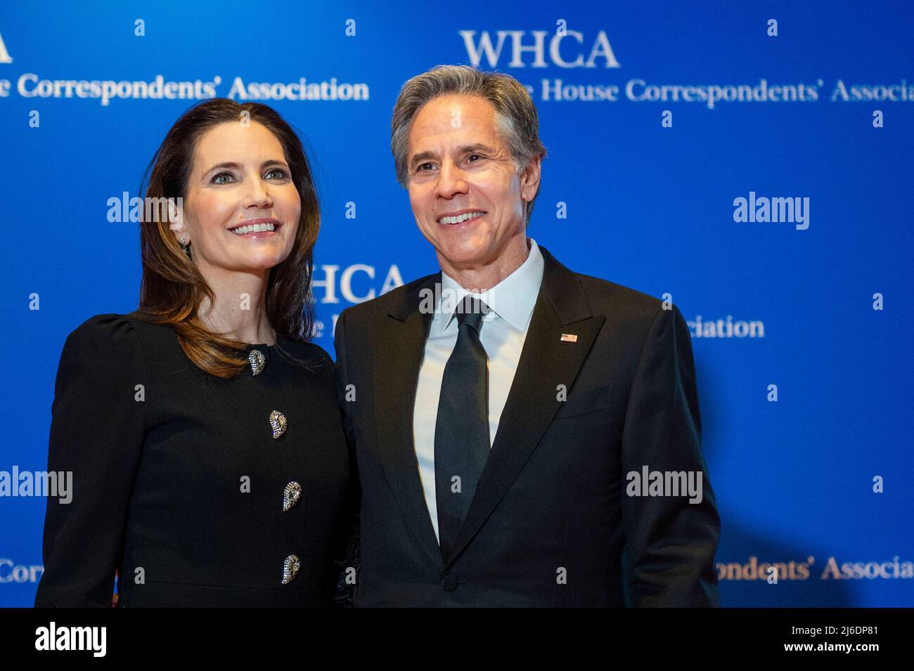 Evan Ryan, left, and Antony Blinken arrive for the 2022 White House Correspondents Association Annual Dinner at the Washington Hilton Hotel on Saturday, April 30, 2022. This is the first time since 2019 that the WHCA has held its annual dinner due to the COVID-19 pandemic. Credit: Rod Lamkey / CNP Stock Photo