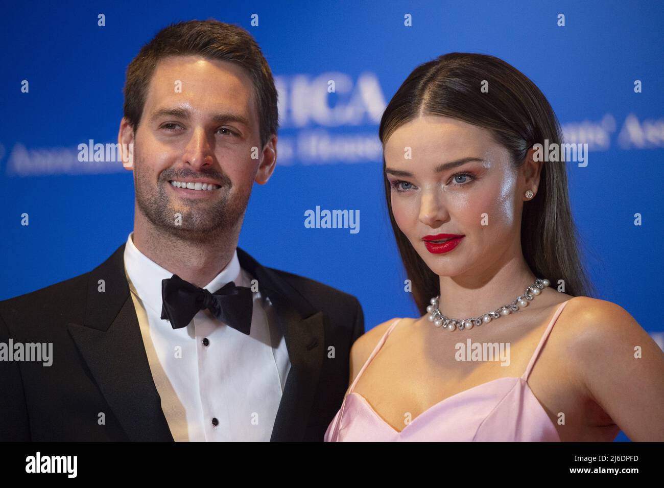 Australian Model Miranda Kerr and Evan Spiegel arrive at the 2022 White House Correspondents' Association Dinner at the Washington Hilton in Washington, DC on Saturday, April 30, 2022. The dinner is back this year for the first time since 2019. Photo by Bonnie Cash/UPI.... . Stock Photo