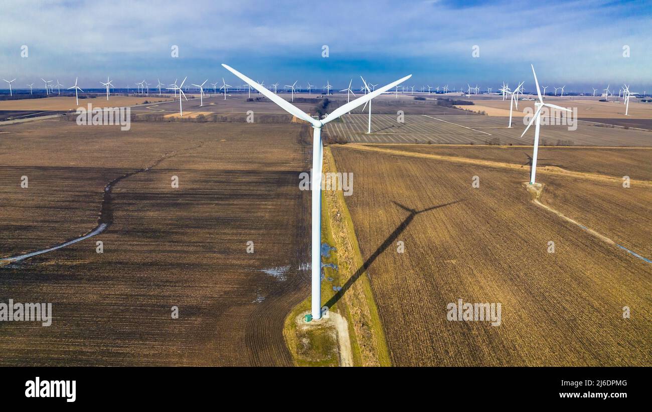 Large Vertical wind turbine farm Stock Photo