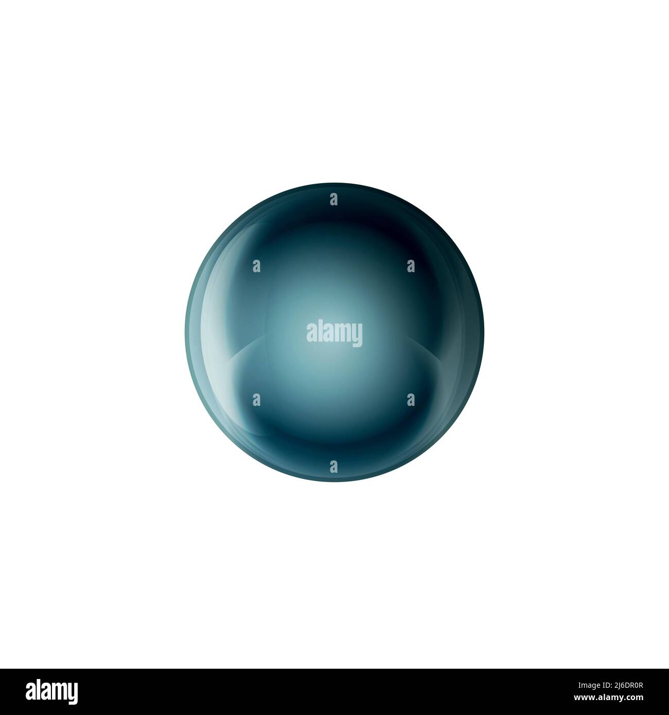 Glass blue ball or precious pearl. Glossy realistic ball, 3D abstract vector illustration highlighted on a white background. Big metal bubble with Stock Vector