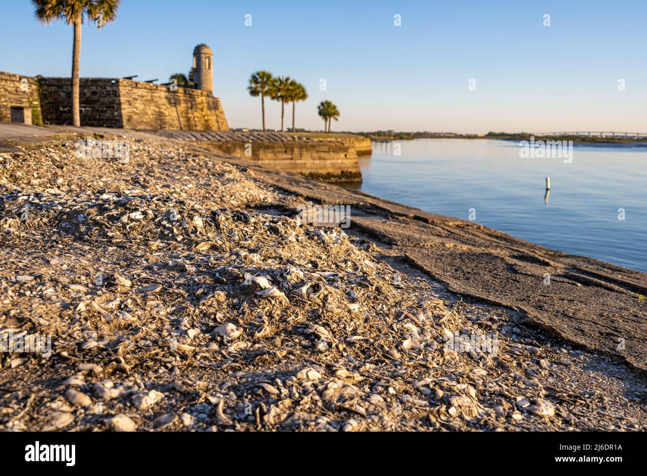 Sunrise view of Castillo de San Marcos on Matanzas Bay in historic Old City St. Augustine, Florida. (USA) Stock Photo
