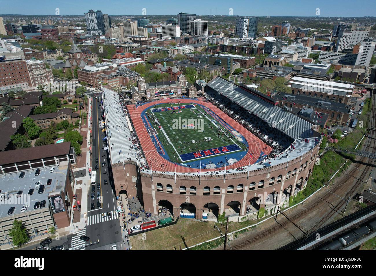 An aerial view of Franklin Field on the campus of the University of ...