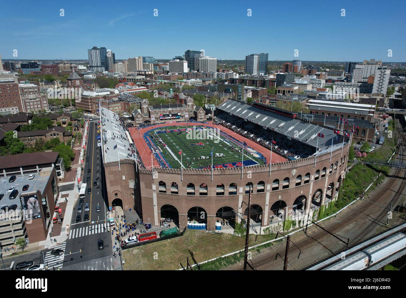 An aerial view of Franklin Field on the campus of the University of