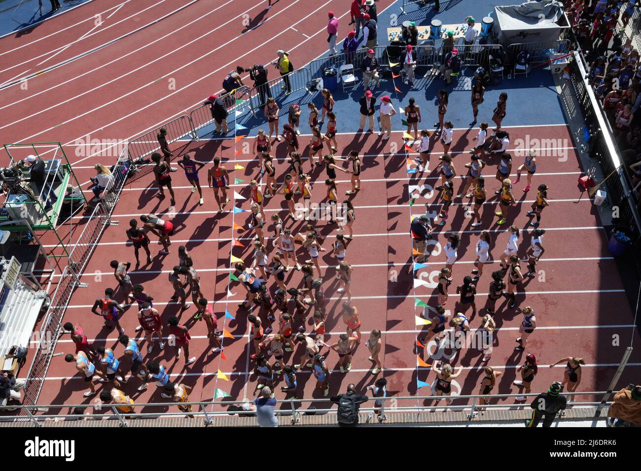 A general overall view of runners in the paddock during the 126th Penn