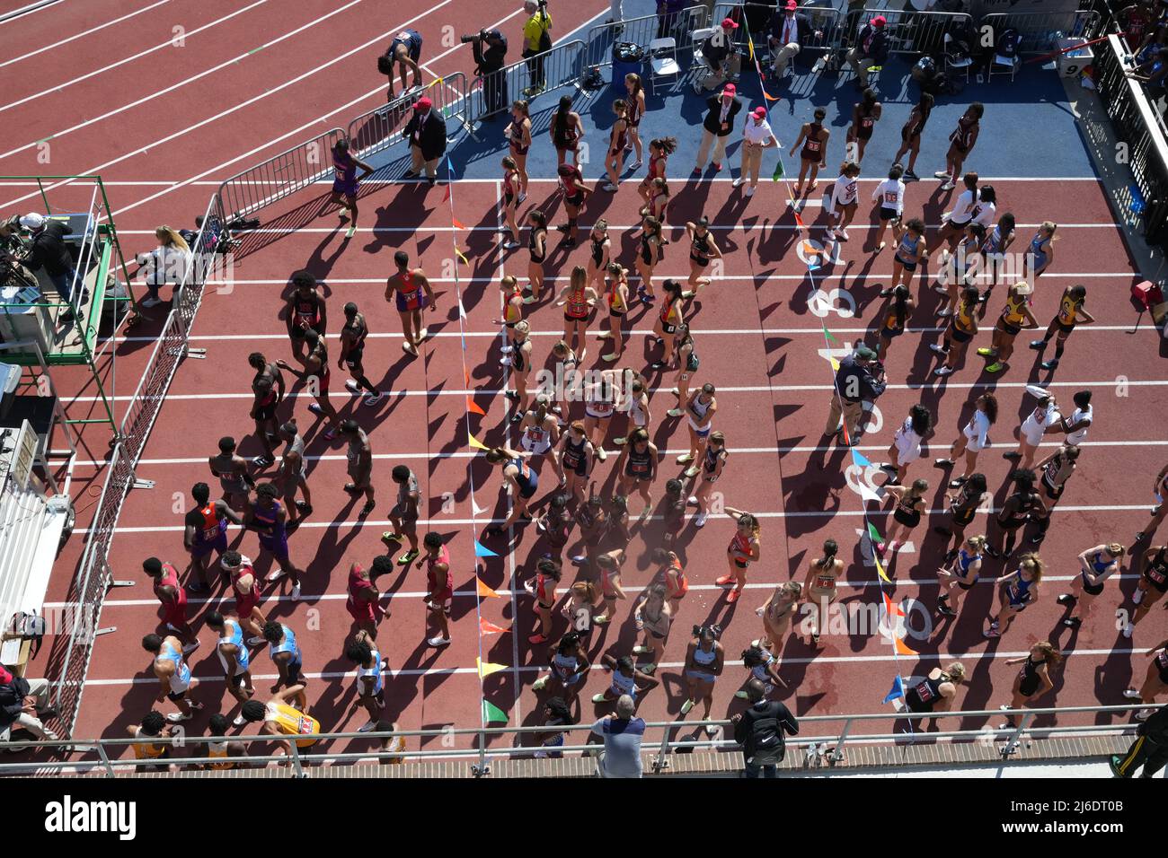 A general overall view of runners in the paddock during the 126th Penn