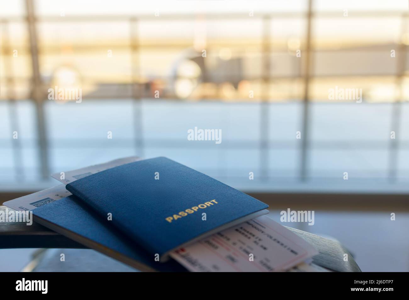 two passports with boarding pass at airport Stock Photo