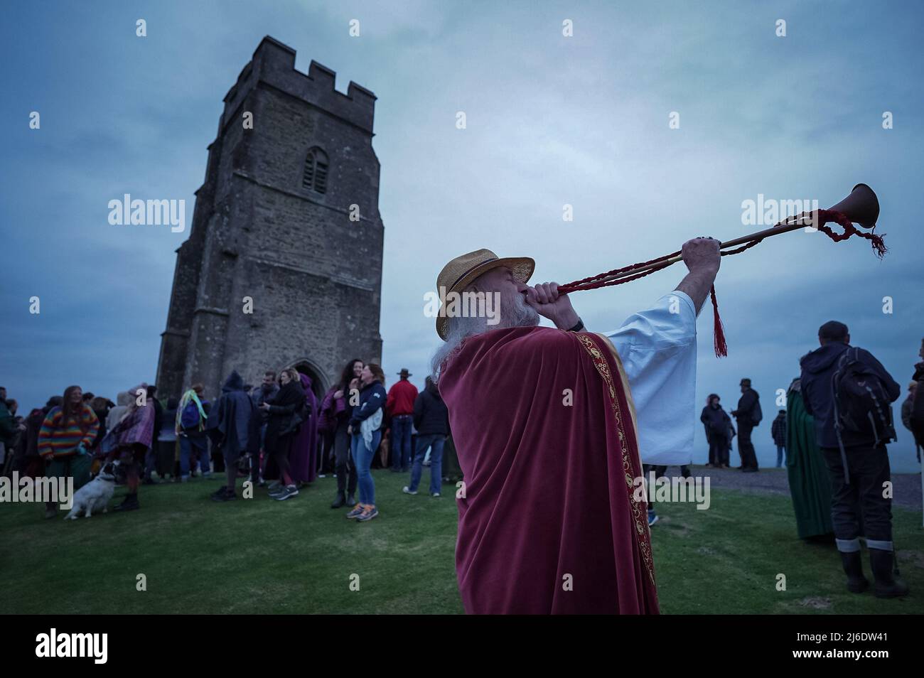 Beltane celebrations on May Day on Glastonbury Tor as part of a pagan