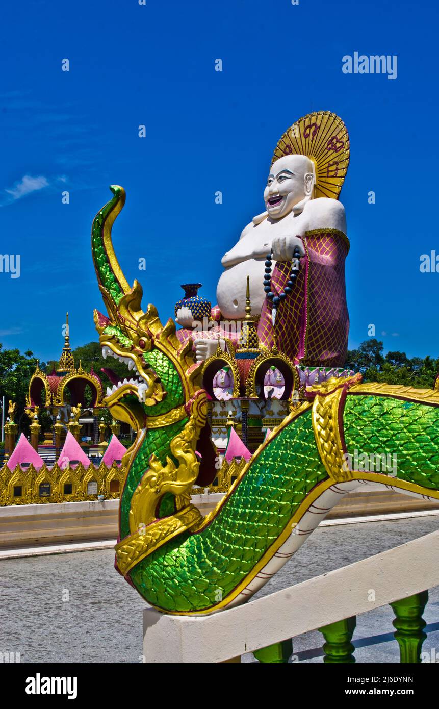 The Dragon and the Buddha, Wat Plai Laem, Koh Samui, Thailand Stock Photo