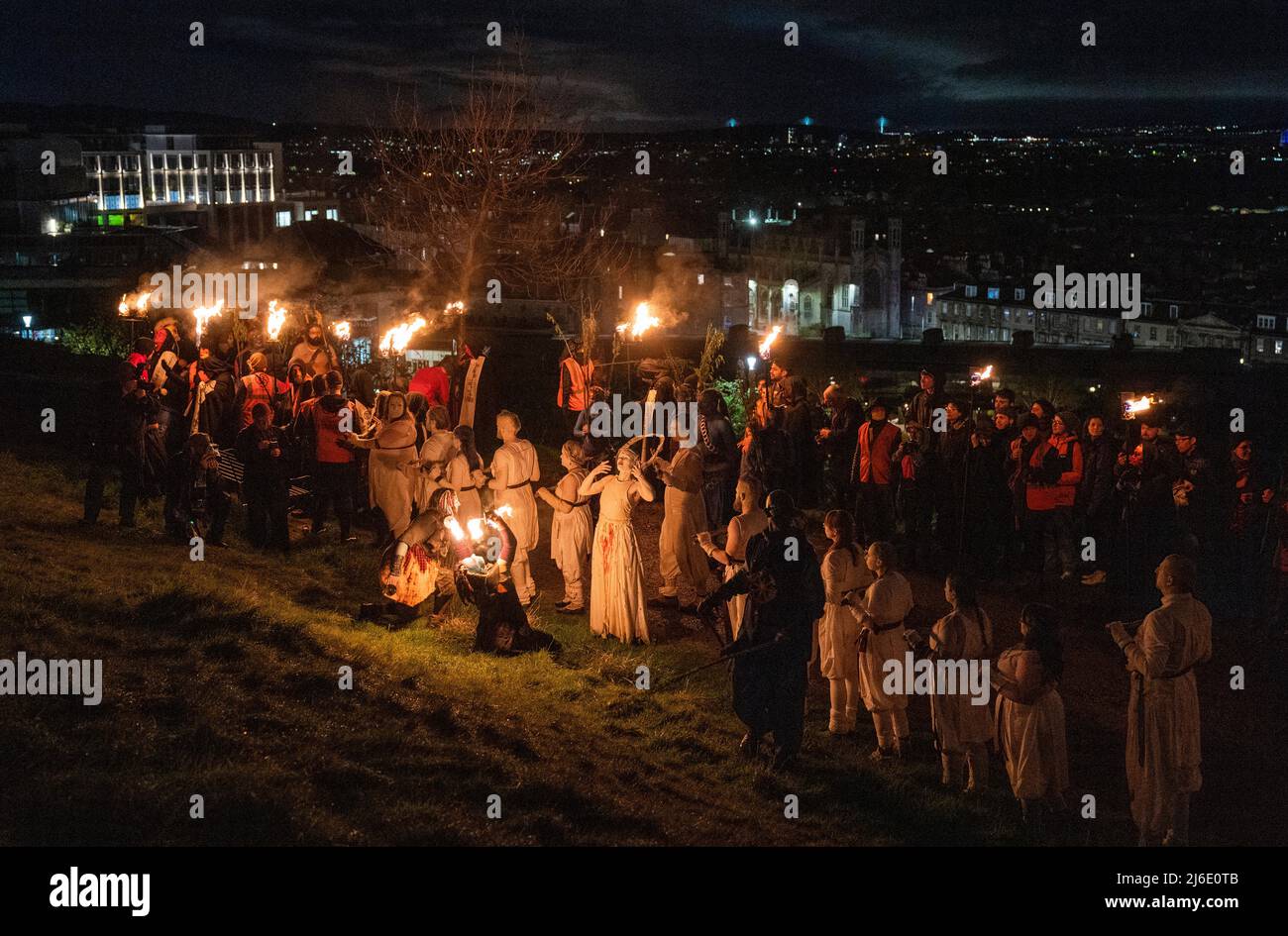 Performers take part in the Beltane Fire Festival in Edinburgh. A ...
