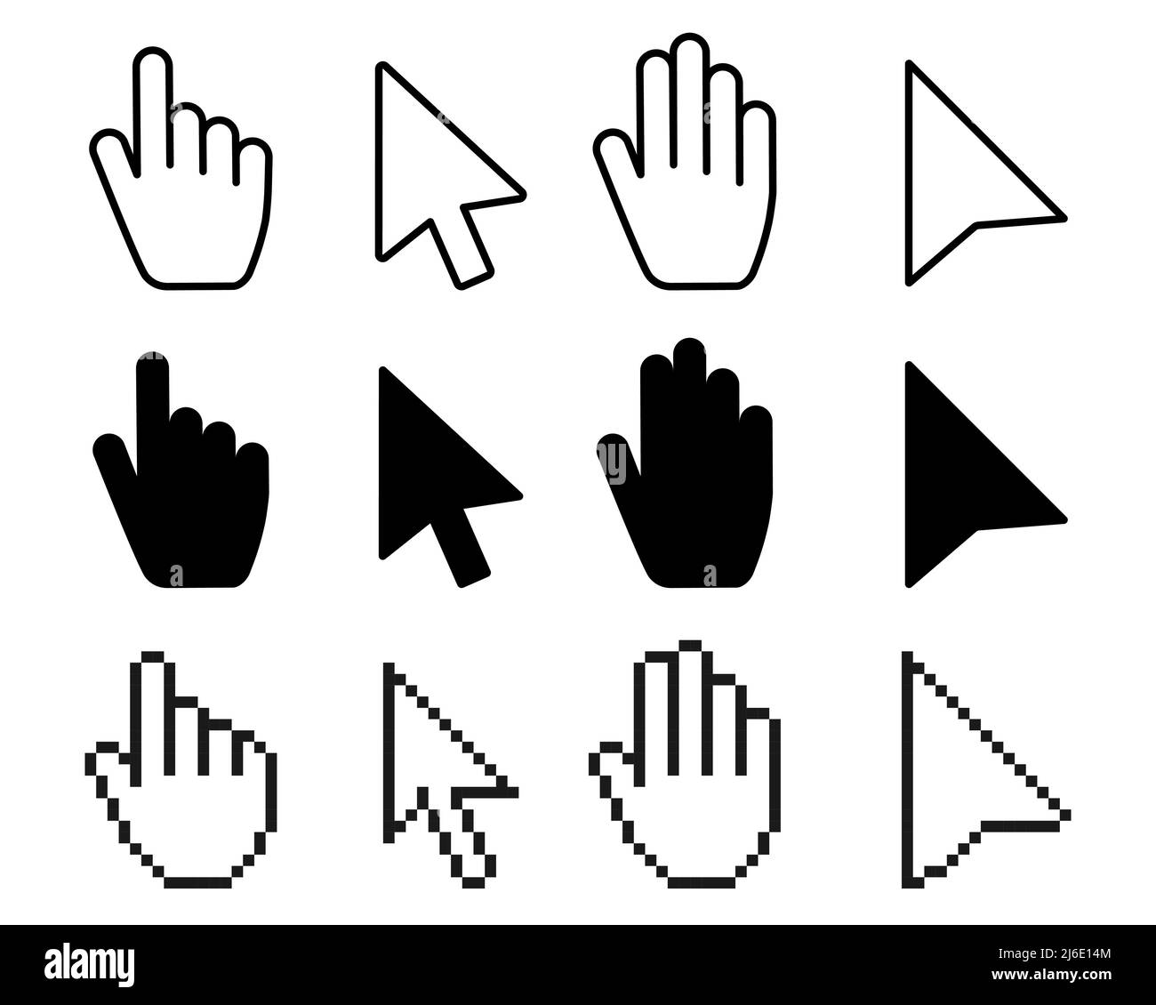 Pointer cursor icons. Computer web arrows mouse cursors and clicking line pointer  cursor selecting. Pixel hand, pointer hand, arrow logo vector isolat Stock  Vector Image & Art - Alamy