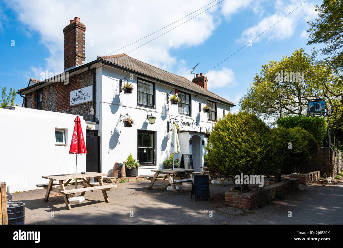 The Spotted Cow traditional village pub in Angmering, West Sussex, England, UK. Stock Photo