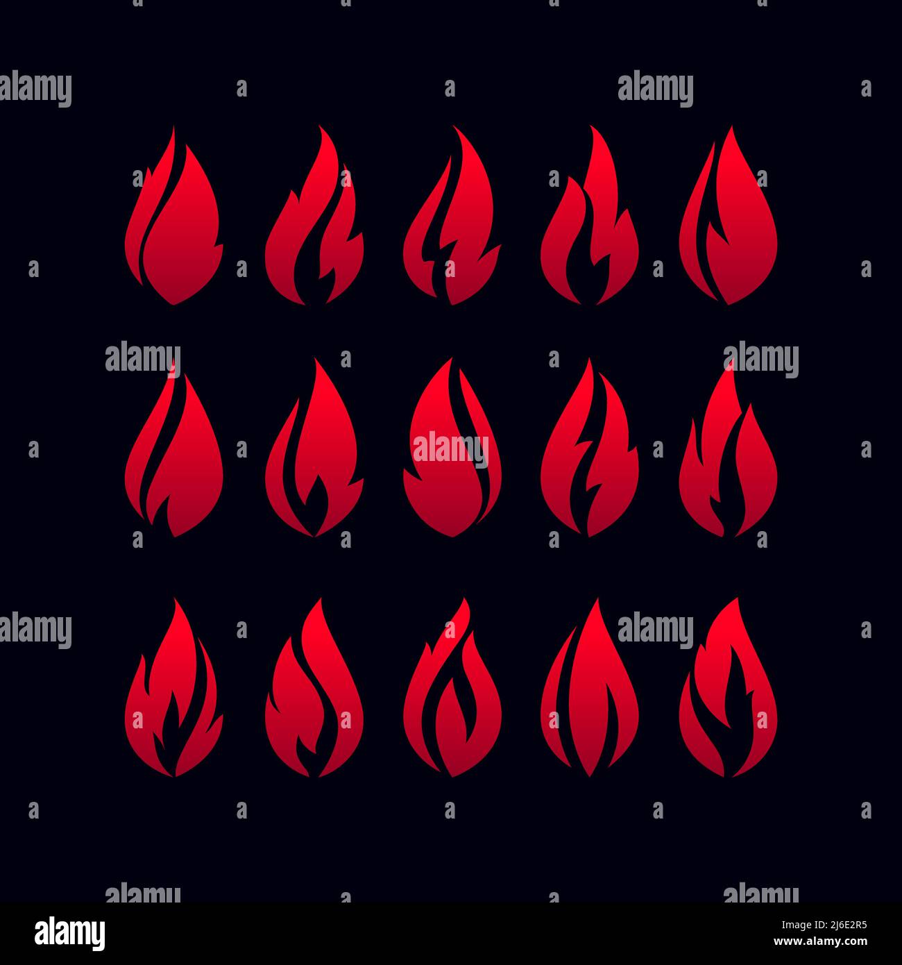 Fire flames, set red icons Stock Vector