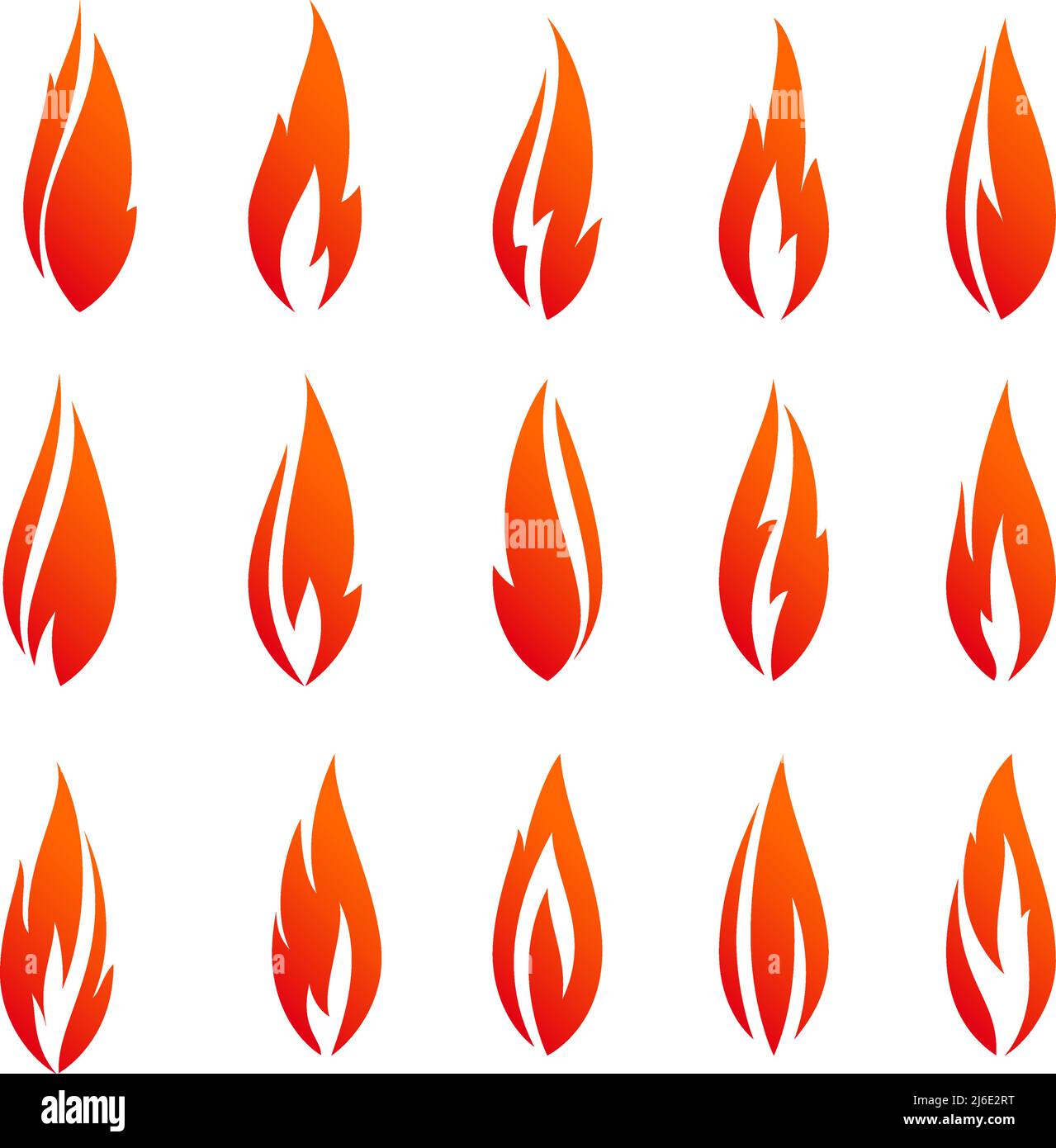Fire flames, set orange icons Stock Vector