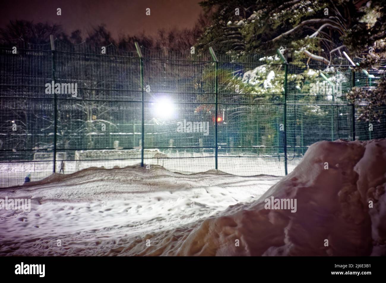 sports ground at night in winter, lomogafia Stock Photo