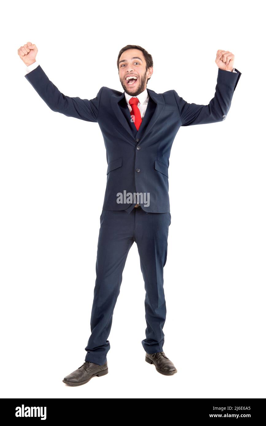 Happy and successful businessman isolated in white Stock Photo