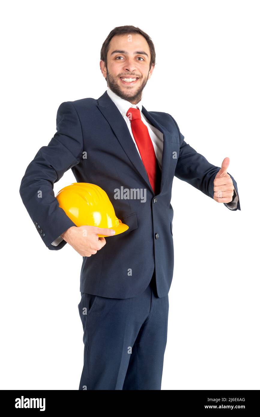 Happy engineer with helmet isolated in a white background Stock Photo ...