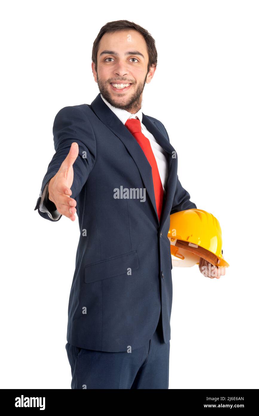 Engineer with helmet isolated in a white background Stock Photo