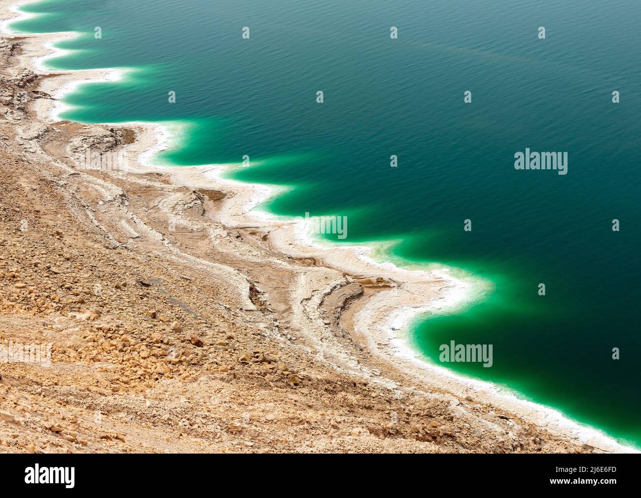 landscape of the Dead Sea, failures of the soil, illustrating an environmental catastrophe on the Dead Sea, jordan Stock Photo