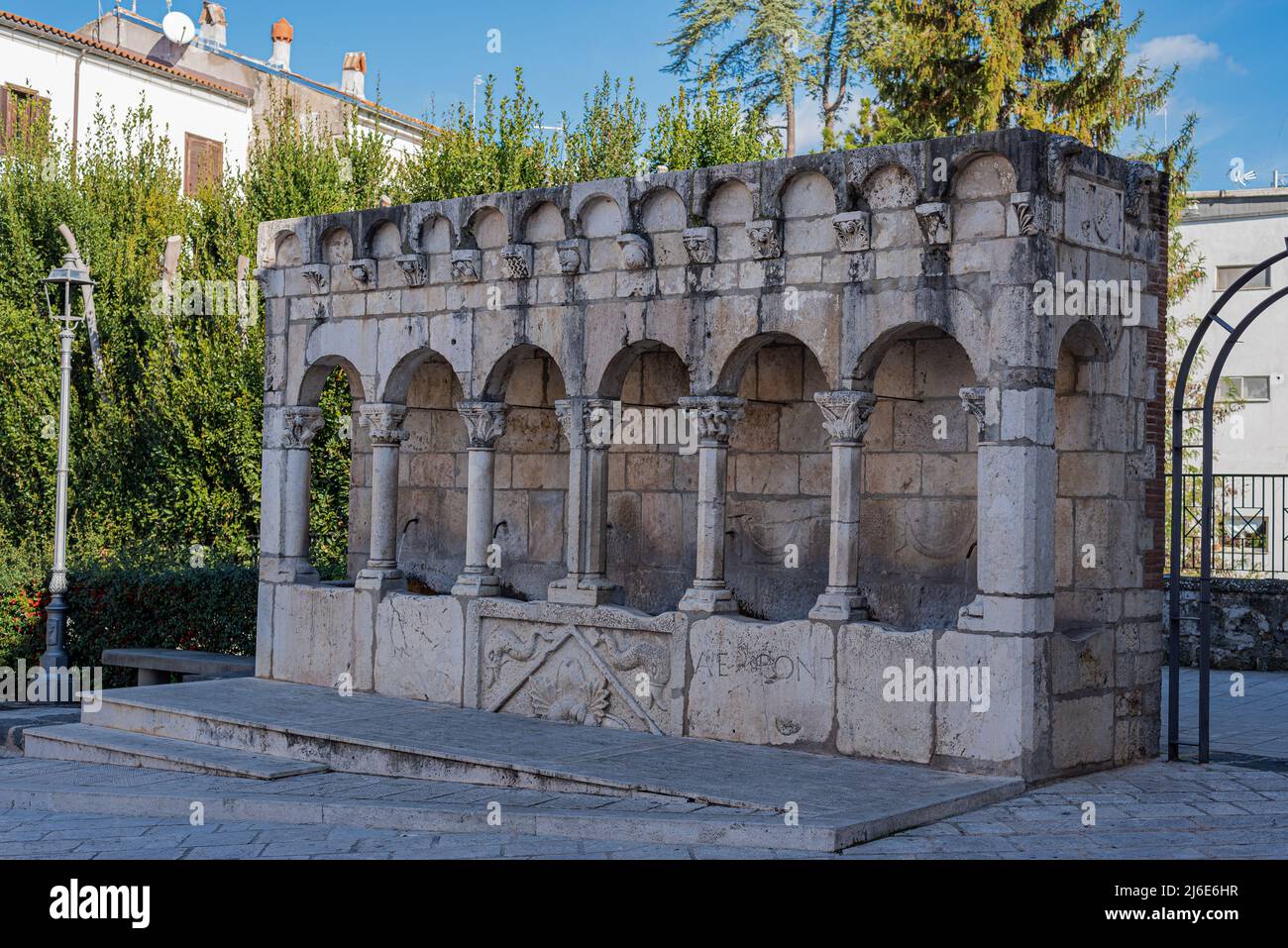 Isernia, Molise. The 'Fraternal Fountain'.Is an elegant public fountain, as well as a symbol, of the city of Isernia. Stock Photo