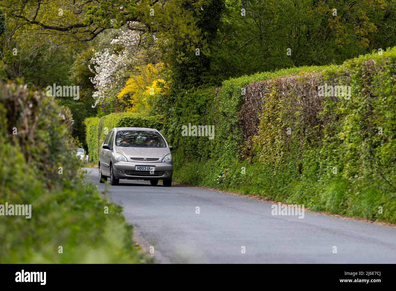People carrier cars springtime Rotary Club charity 'Wye Run' through Wales and the Wye Valley. Stock Photo