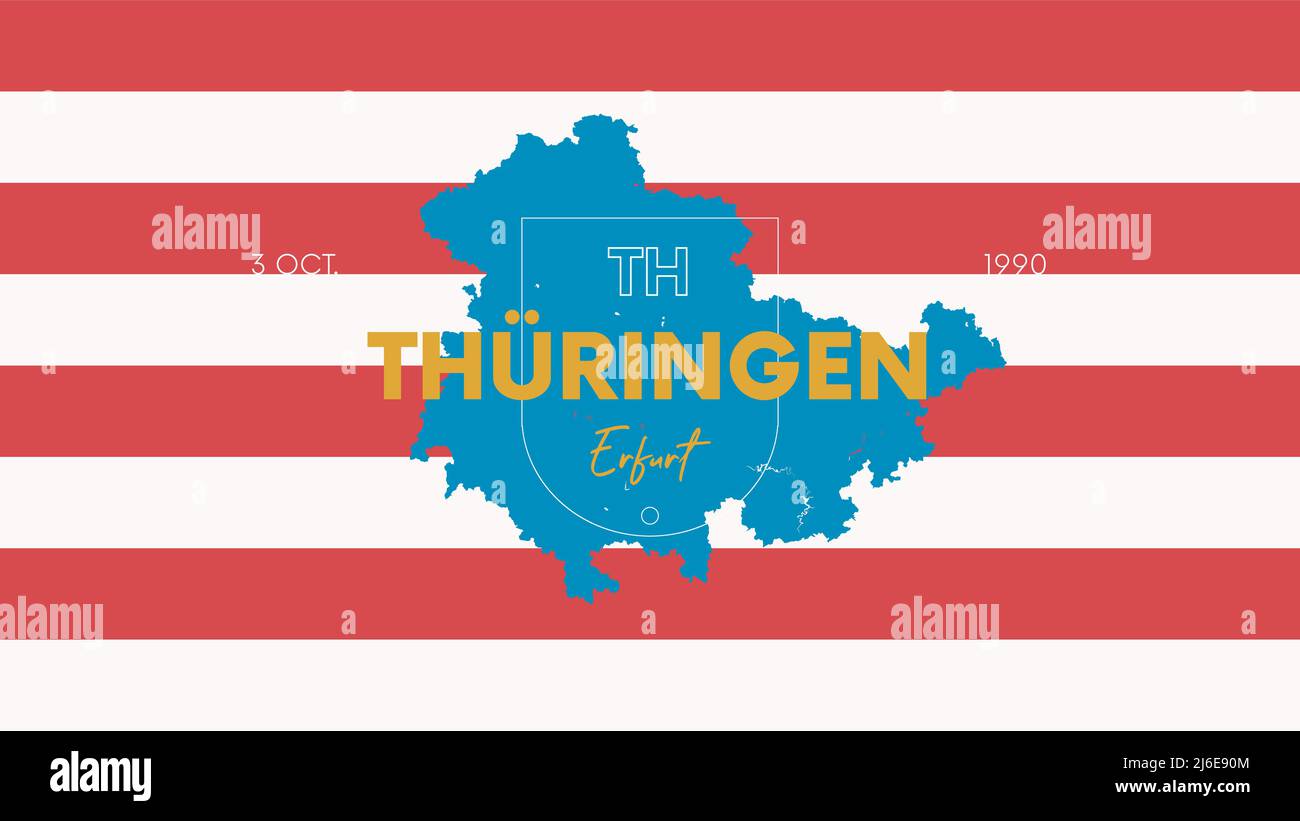 14 of 16 states of Germany with a name, capital and detailed vector Thüringen map for printing posters, postcards and t-shirts Stock Vector