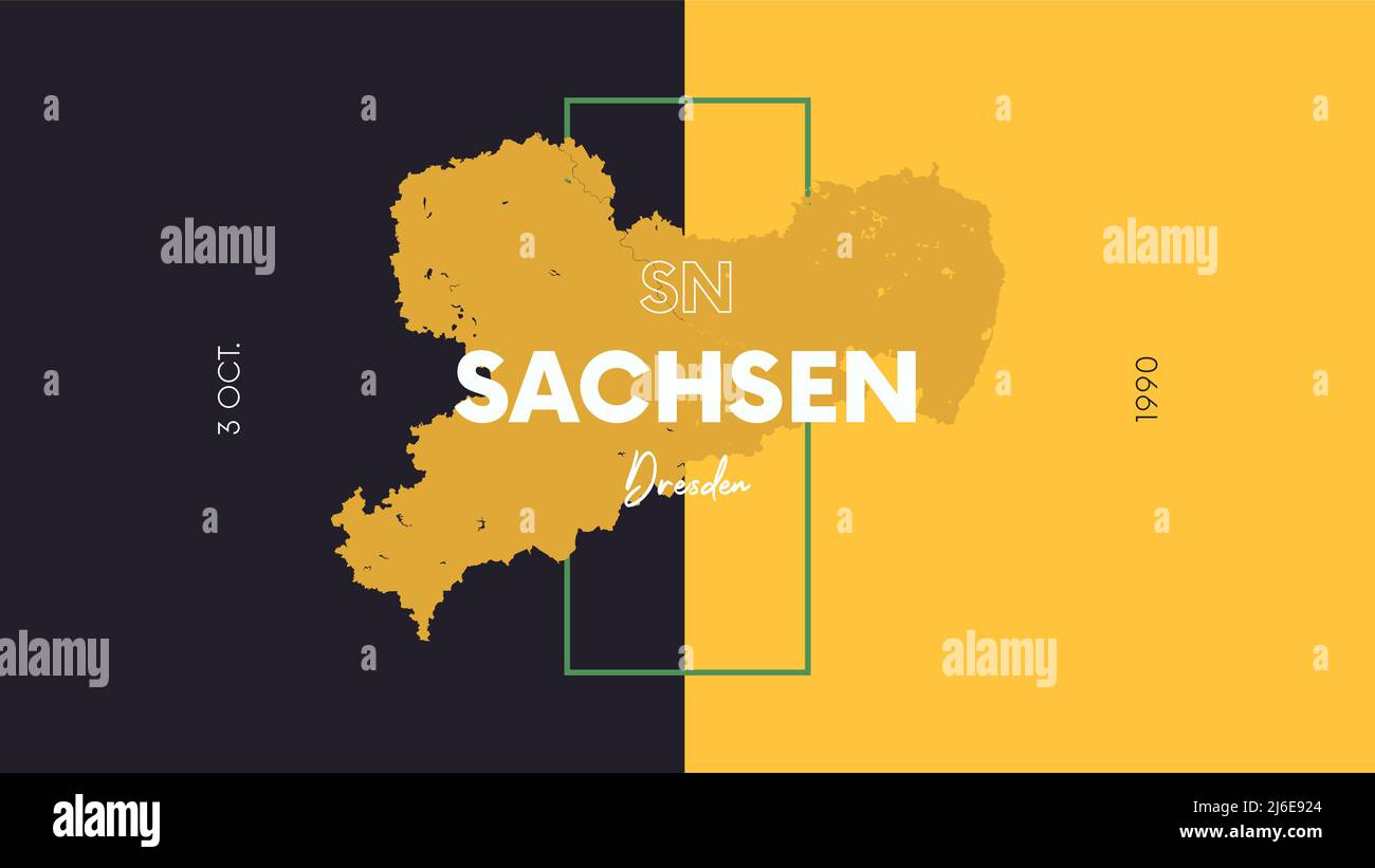 13 of 16 states of Germany with a name, capital and detailed vector Sachsen map for printing posters, postcards and t-shirts Stock Vector