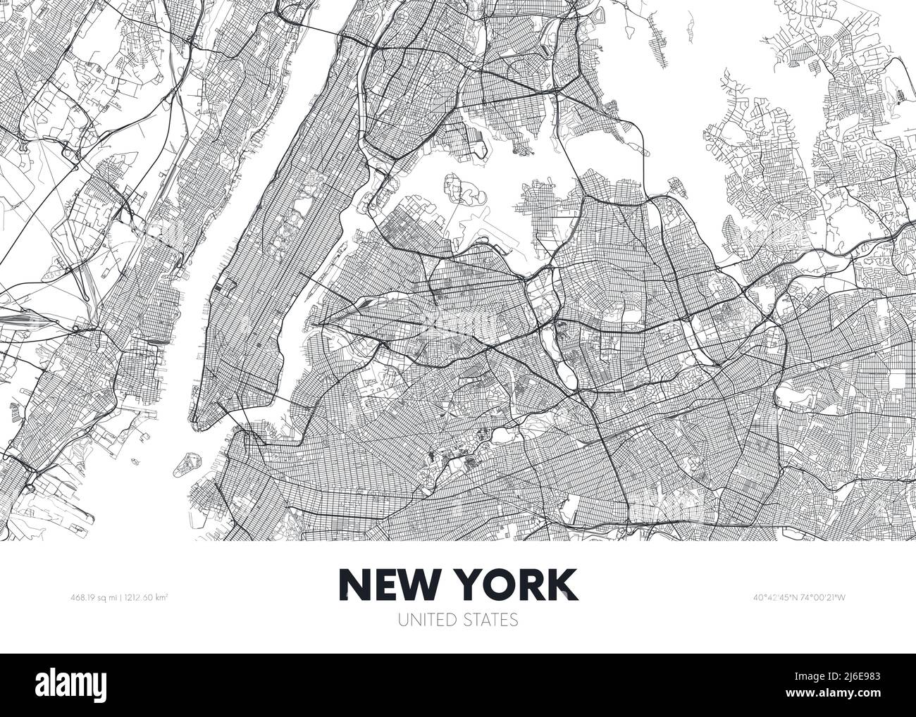 City map New York USA, travel poster detailed urban street plan, vector illustration Stock Vector