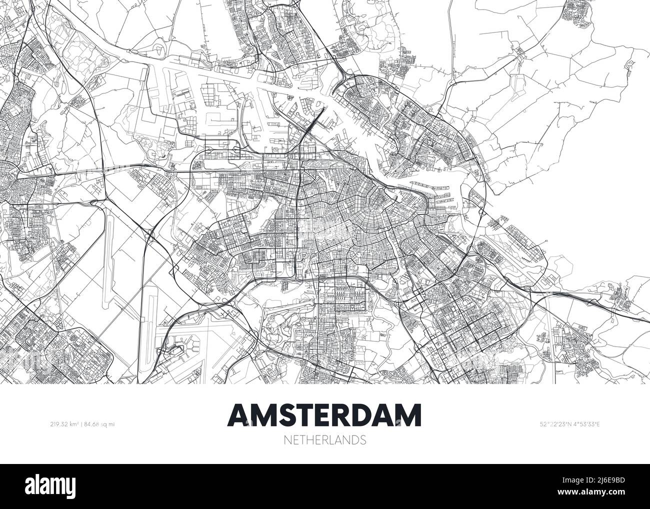 City map Amsterdam Netherlands, travel poster detailed urban street