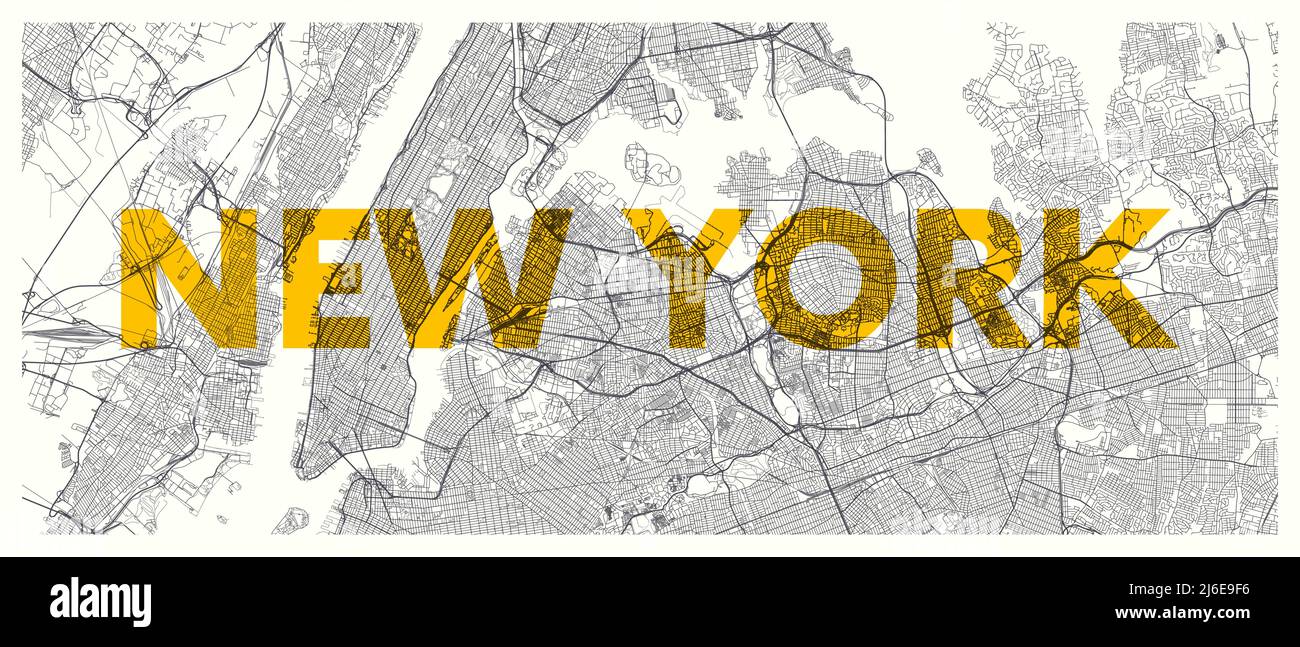 City map New York, detailed road plan widescreen vector poster Stock Vector