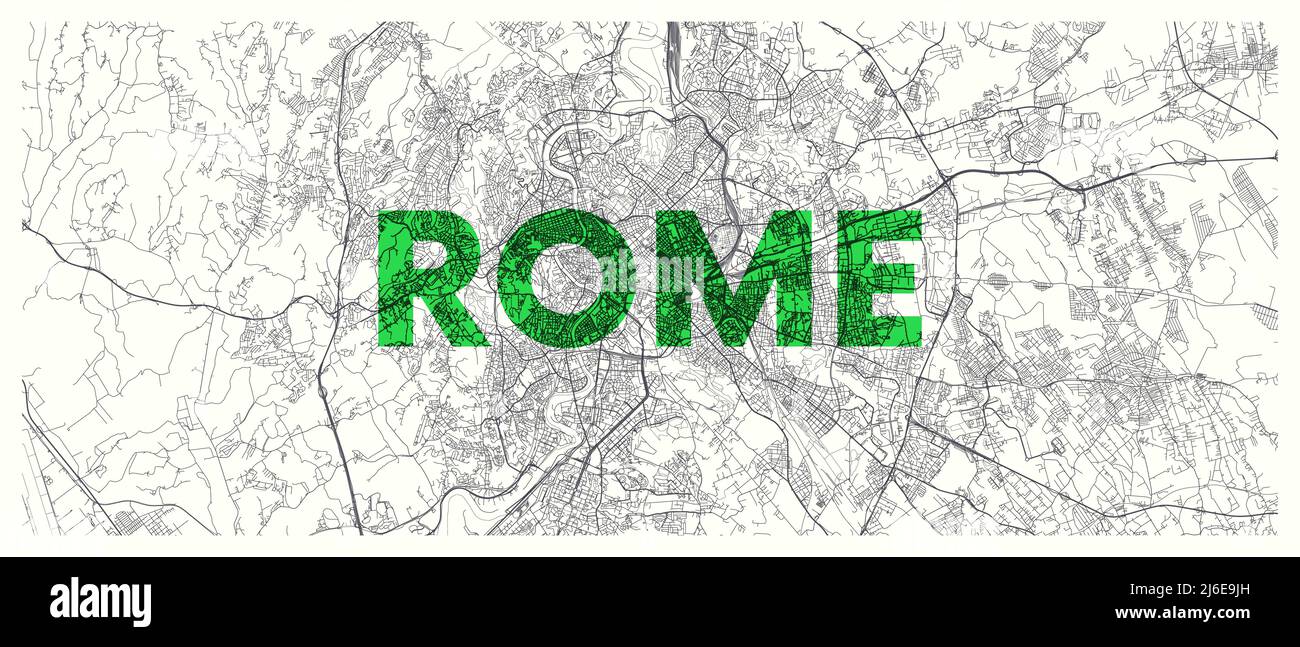 City map Rome, detailed road plan widescreen vector poster Stock Vector