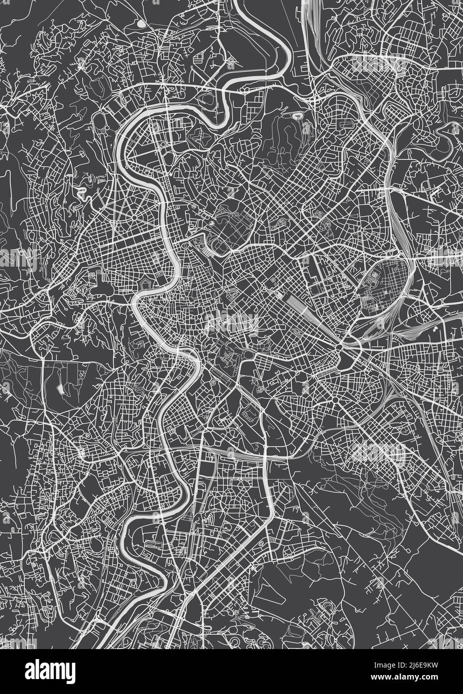 City map Rome, monochrome detailed plan, vector illustration Stock Vector