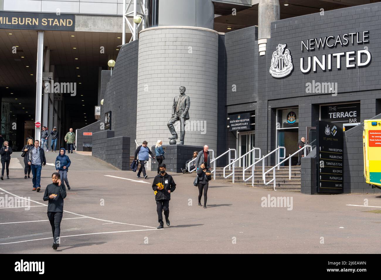 The main entrance to St James' Park, home of Newcastle United football club in Newcastle upon Tyne, UK. Stock Photo
