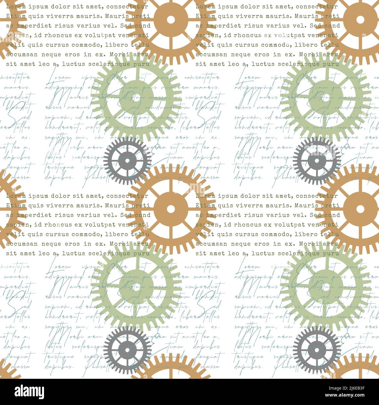 Pattern steampunk cogwheels gears text. White background. Vector illustration Stock Vector