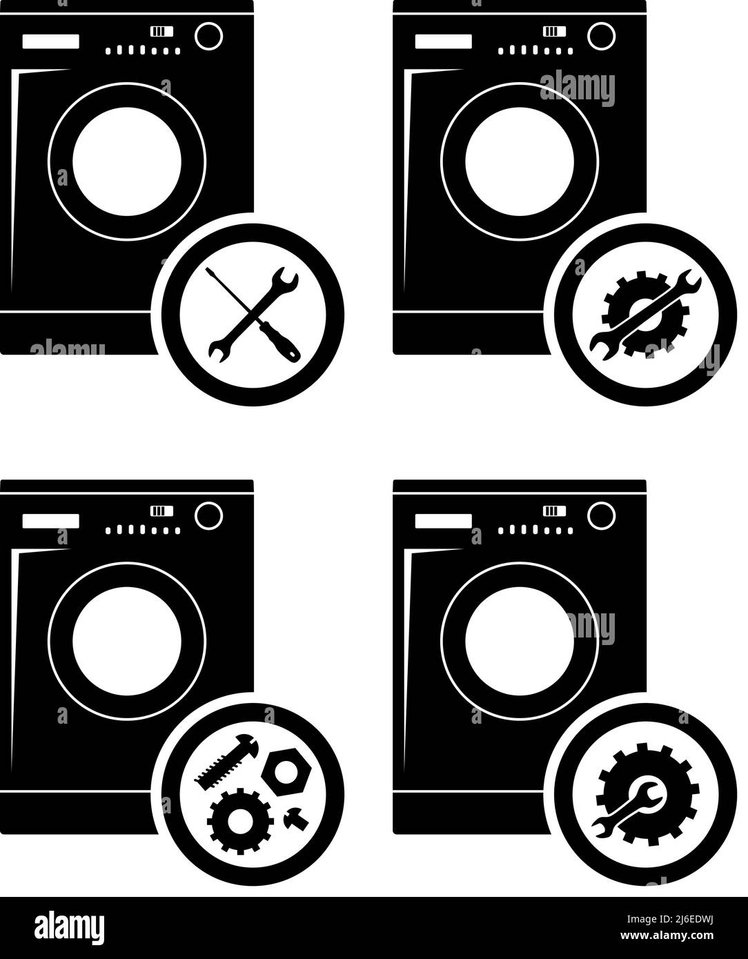 Repair service concept. Icons set: wrench, screwdriver, hammer, screw, nut, bolt and gear. Services icon or button isolated on white background. Mendi Stock Vector