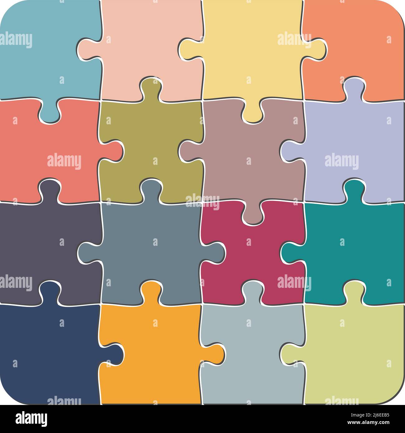 colorful 4 x 4 jigsaw puzzle template, vector illustration isolated on white background Stock Vector