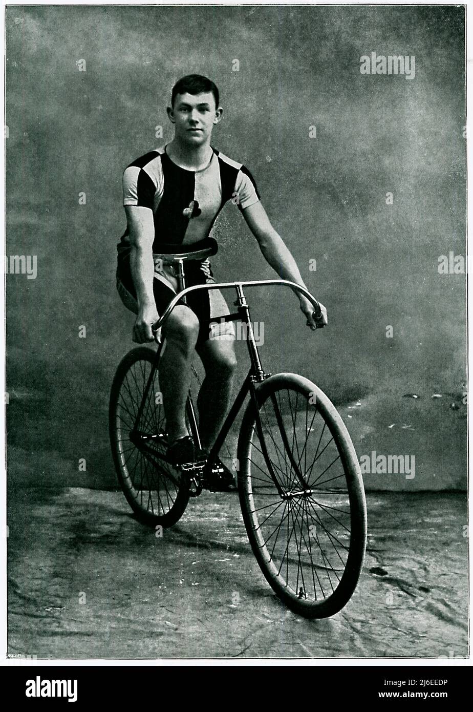 Bert Harris, 1895 portrait of the professional racing cyclist from Leicester, holder of the world mile record who died in a race in 1897 when he fell from his bike Stock Photo
