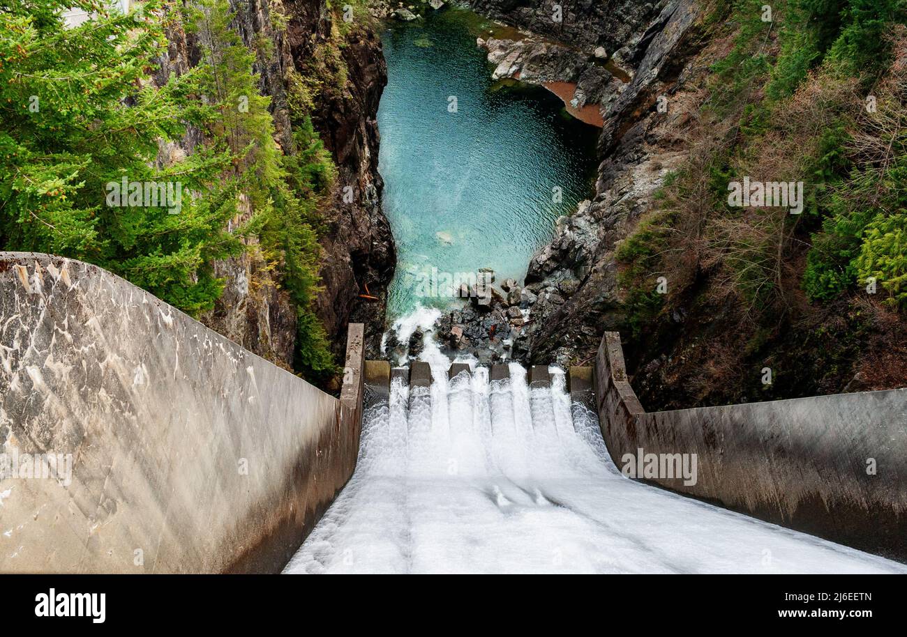 Cleveland Dam near Vancouver in Canada view of falling water Stock Photo