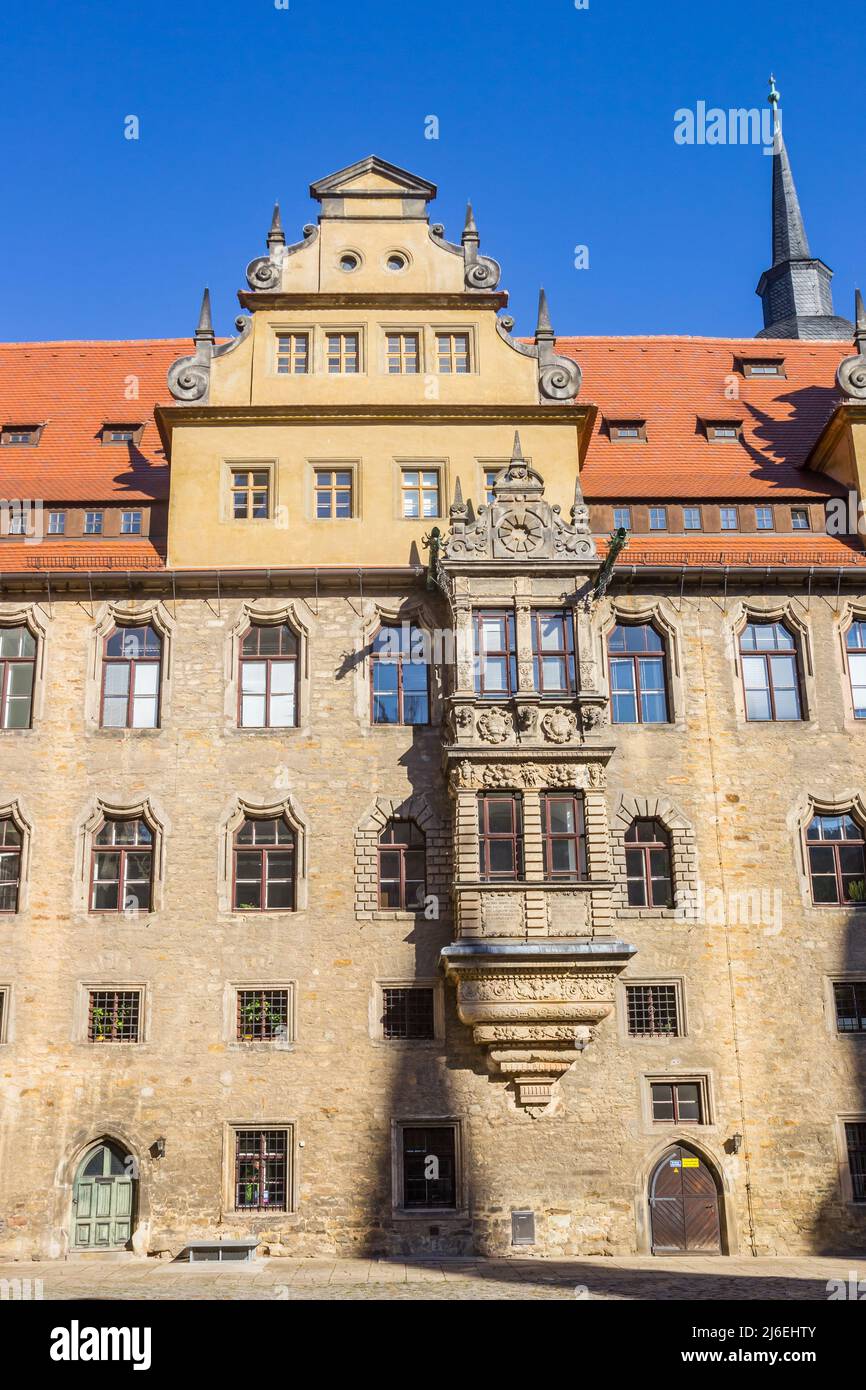 Facade with bay window of the castle in Merseburg, Germany Stock Photo