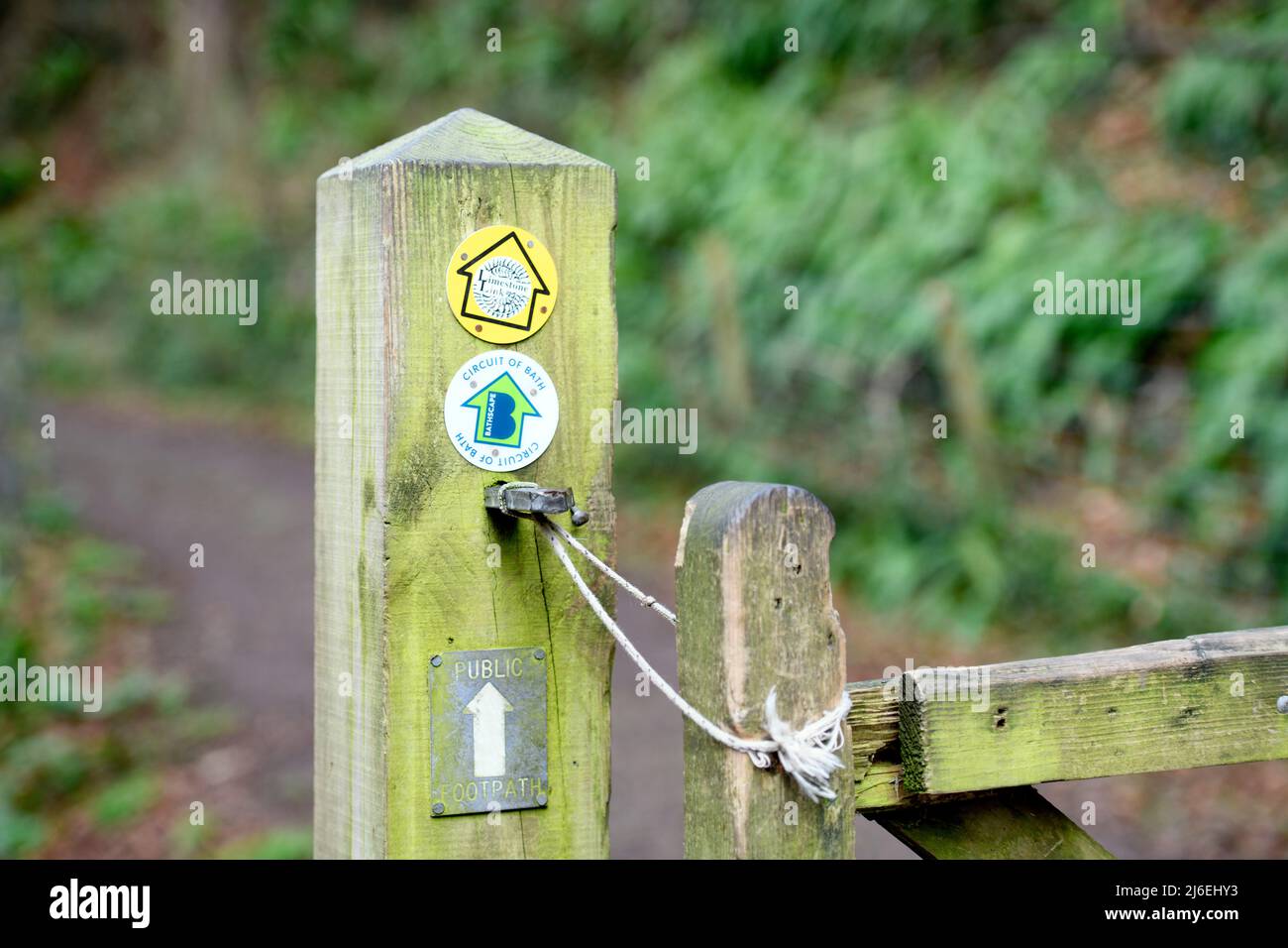 Public footpath arrows near Bath, UK Stock Photo